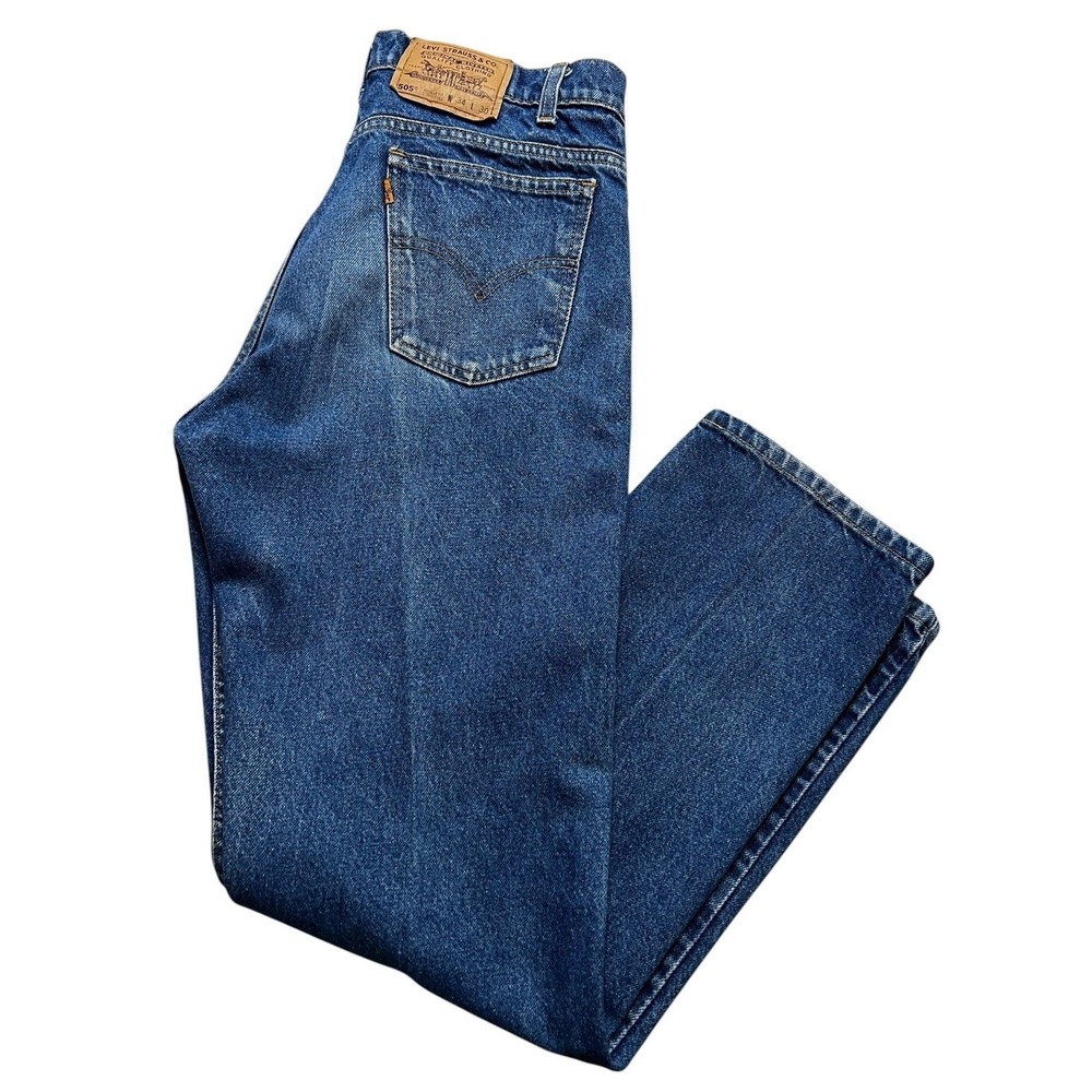 Levi's 505 Jeans Mens 34x30 Blue Regular Fit Straight Leg Orange Tab Vintage 90s